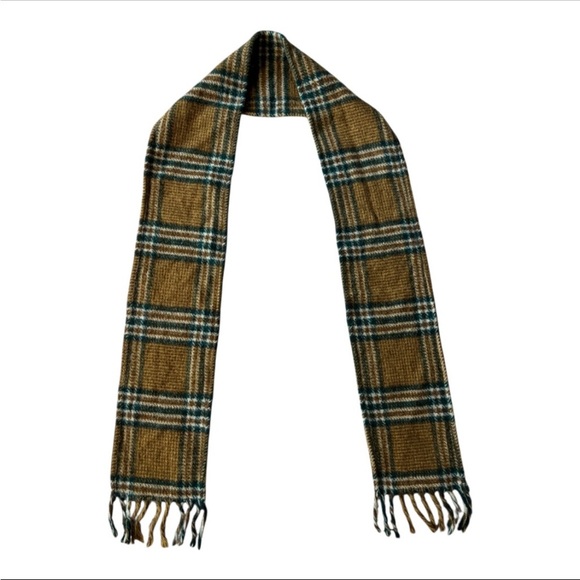 Unisex Plaid Wool Scarf in Brown and Green - Picture 3 of 6